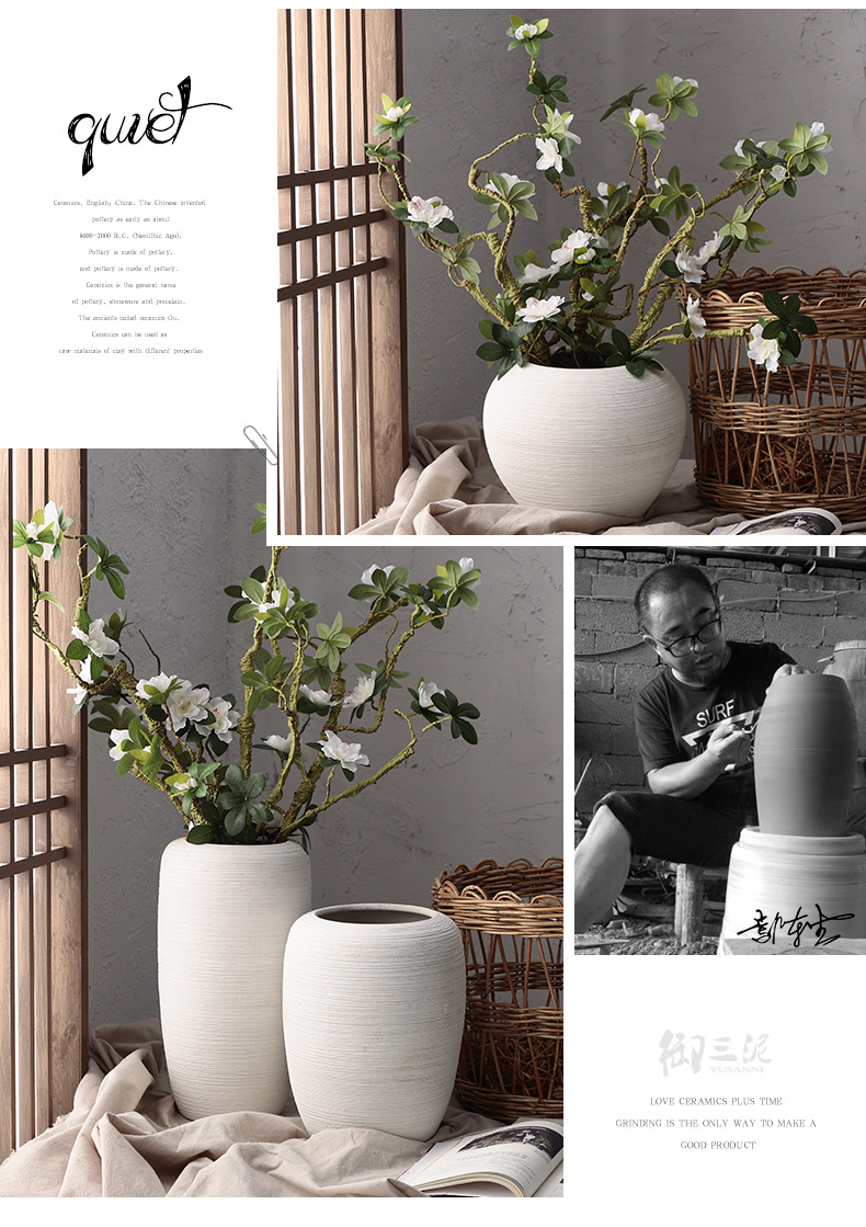 Dried flower vase coarse pottery flowerpot checking ceramic I and contracted hydroponic fleshy Nordic white sitting room place, arranging flowers