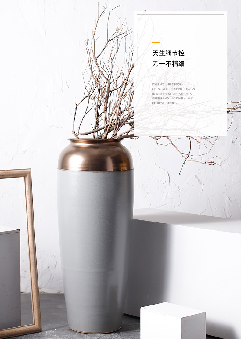 The Big vase landed furnishing articles Chinese modern Nordic contracted sitting room hotel cement color decoration ceramic bottle arranging flowers