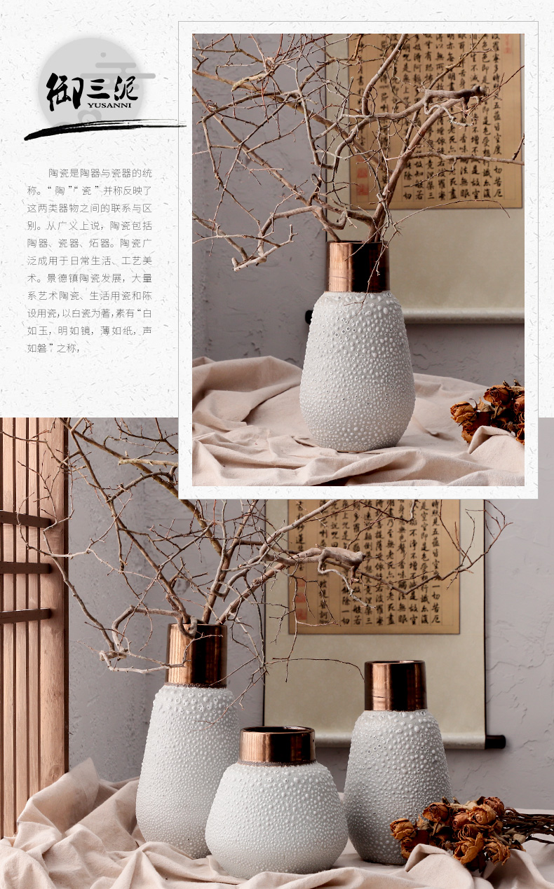 Dried flower adornment furnishing articles coarse light some ceramic pot flower arranging flower implement restoring ancient ways is the key-2 luxury of I and contracted white mercifully black copper ceramic vase