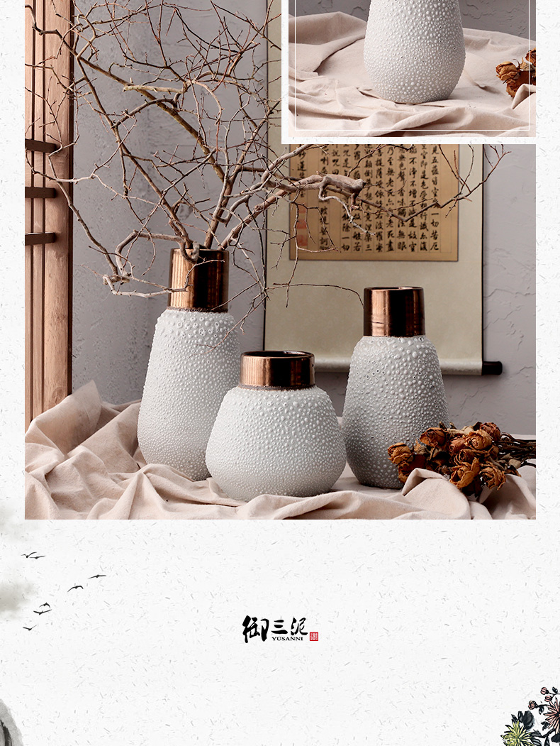 Dried flower adornment furnishing articles coarse light some ceramic pot flower arranging flower implement restoring ancient ways is the key-2 luxury of I and contracted white mercifully black copper ceramic vase