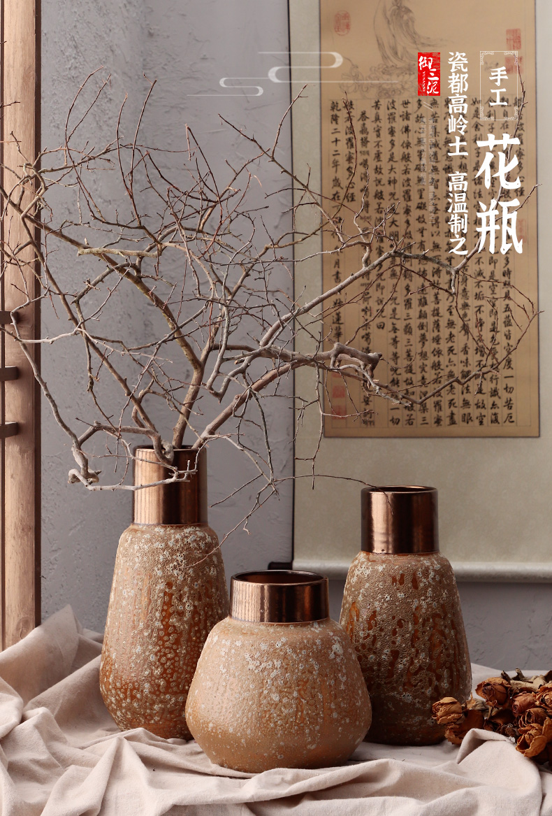 Dried flower adornment furnishing articles coarse light some ceramic pot flower arranging restoring ancient ways is the key-2 luxury of I and contracted ceramic vases, thick mud brown black copper