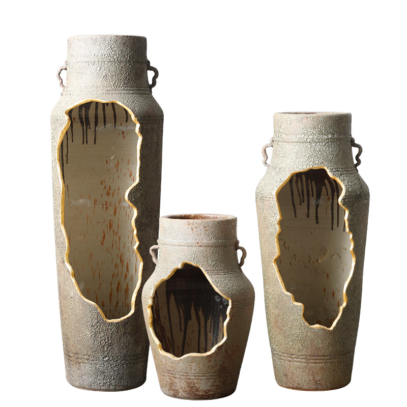 Ears open window hole, nostalgic restoring ancient ways do old manual coarse some ceramic jar jar flower implement earthenware archaize floor receptacle