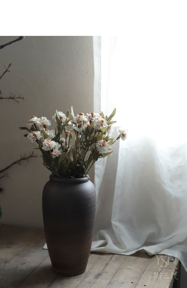 Royal three mud flower arrangement sitting room adornment is placed manually coarse pottery son flower pot in the flower vase of porcelain basin and marble pedestal zen