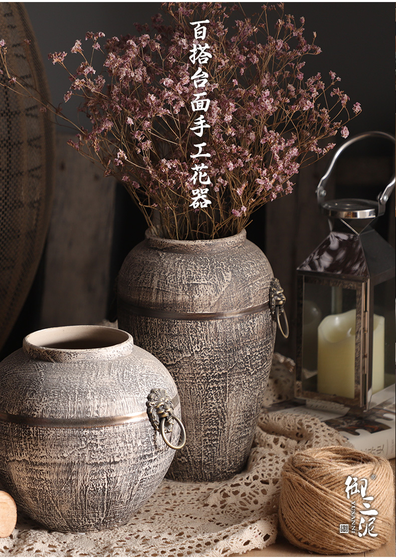 Retro ceramic dried flower simulation flower pot pottery furnishing articles of Chinese style household vase Nordic contracted sitting room put the vase