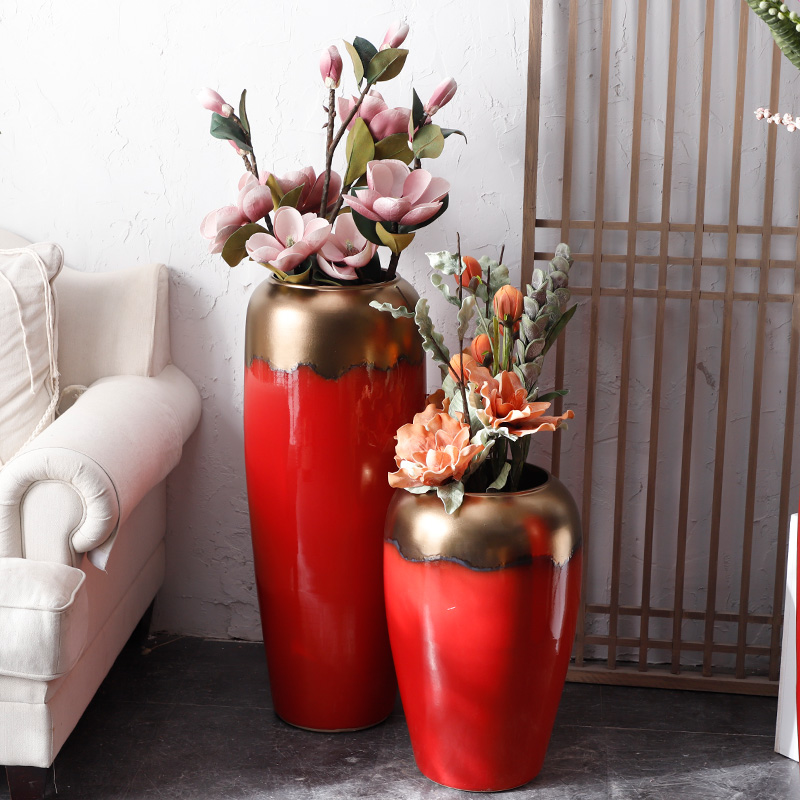 Ceramic vase simulation flower adornment big red wedding festival furnishing articles flower arrangement sitting room ground large porcelain decoration