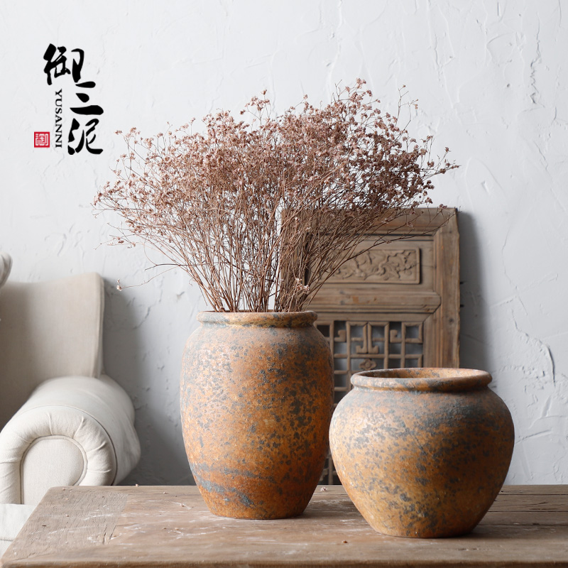 Restore ancient ways do rust bottle ceramic dry flower ceramic flower vase is placed a small sitting room pure and fresh and golden thick clay pottery