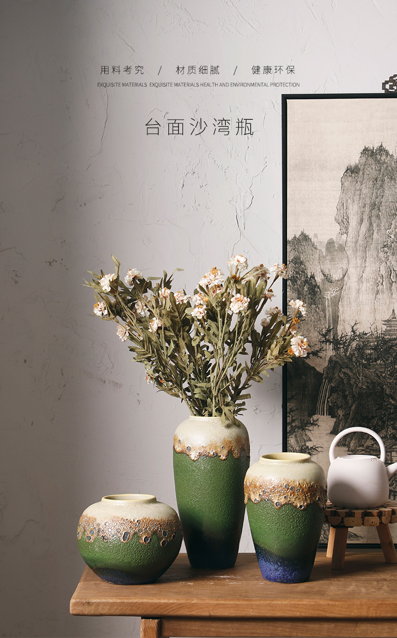 Royal three new Chinese style adornment furnishing articles mud POTS of rural wind coarse TaoHua dry flower flower vase earthenware flowerpot