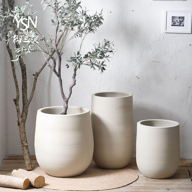 Royal three Nordic wabi-sabi contracted flowerpot thick mud some ceramic porcelain pot modern green plant basin of flower arrangement sitting room place vase