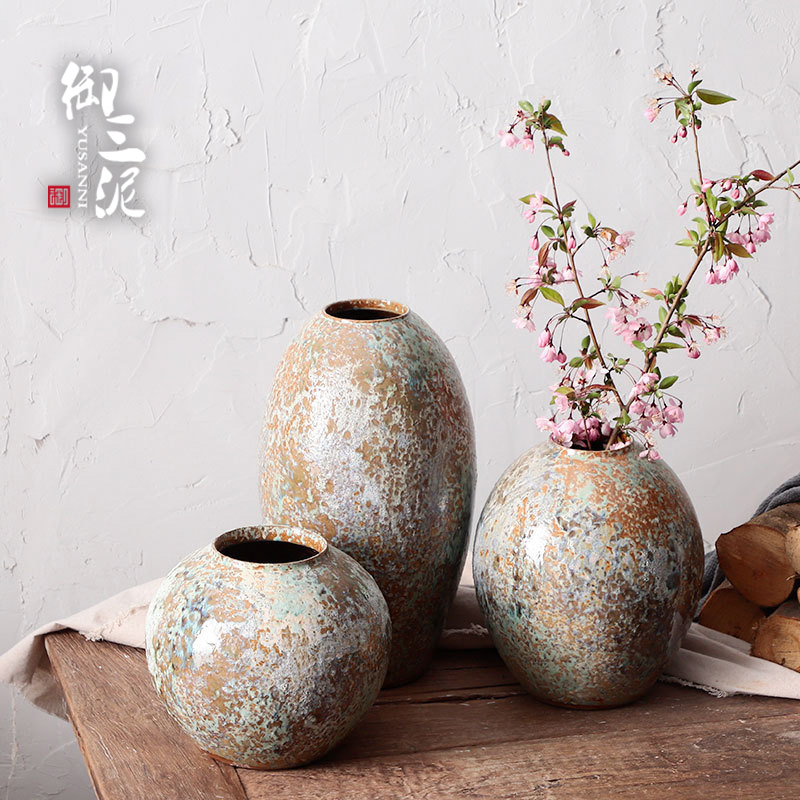 Jingdezhen pottery dry flower vase hand-made Japanese tea room Zen flower pot handmade rough pottery flower pot meaty pot