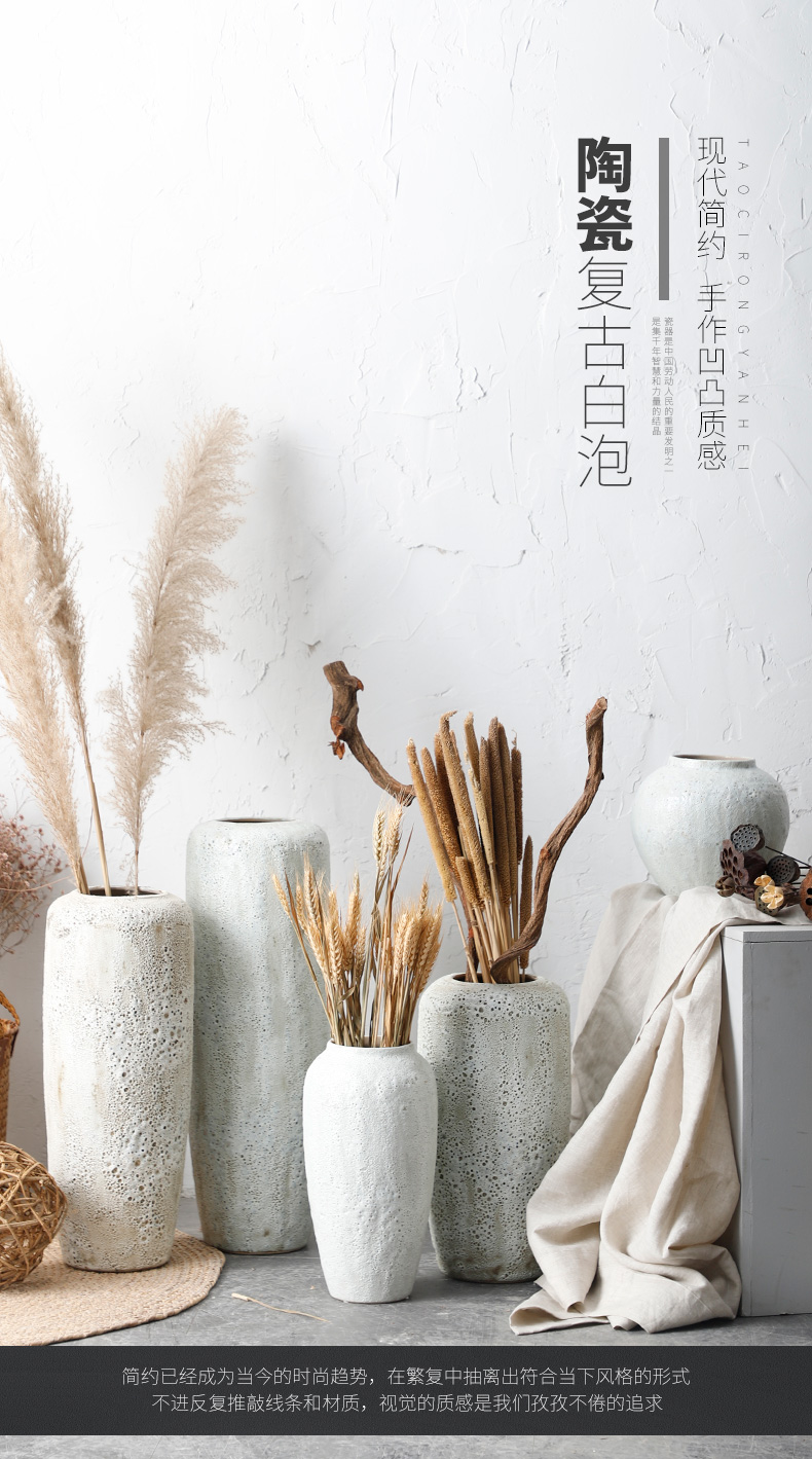 Dried flowers flower arrangement sitting room adornment I and contracted white creative home vase Nordic furnishing articles coarse pottery restoring ancient ways