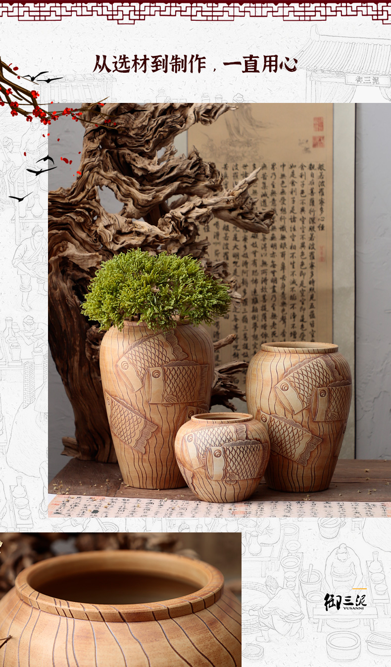 Manual its pottery rural meaty plant potted flower pot vase coarse pottery dried flowers flower arrangement furnishing articles ornaments