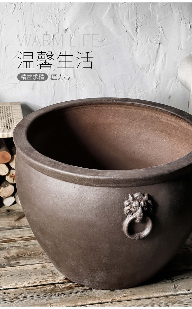 Royal three high temperature coarse clay pottery ancient mud tank hotel courtyard outside the yard water lily ceramic cylinder aquarium tank