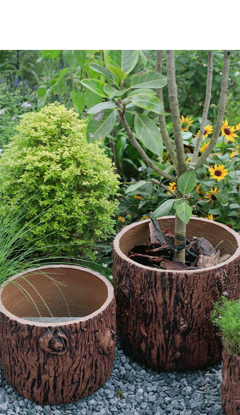 Imperial courtyard hotel three clay legend garden furnishing articles, green plant POTS bark texture flowerpot cement red pot flower bed