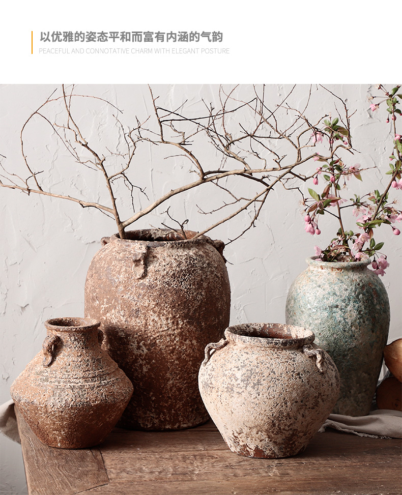 Jingdezhen ceramic dry flower vase home stay facility teahouse zen flowerpot manual coarse TaoHua restoring ancient ways is more than flesh POTS