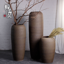 Simple ceramic floor vase Chinese flower arrangement living room ornaments Jingdezhen coarse pottery large suit dried flower Flower Ware