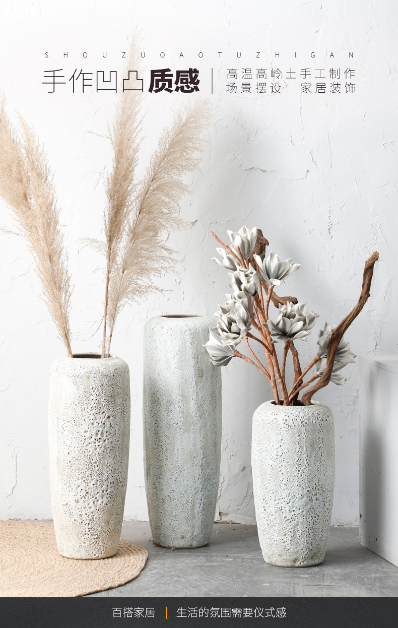 Dried flowers flower arrangement sitting room adornment I and contracted white creative home vase Nordic furnishing articles coarse pottery restoring ancient ways