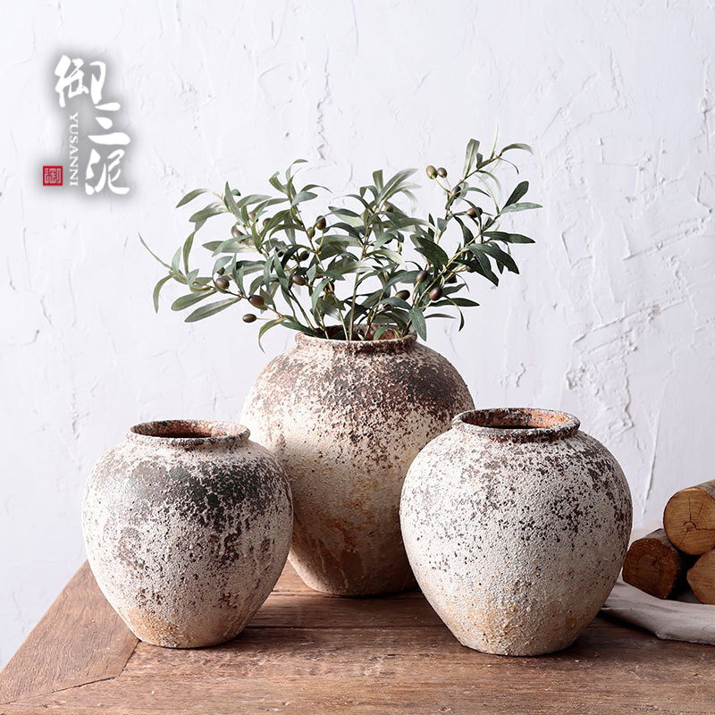 Min Juins Pottery Jar Coarse Pottery Dry Flowers Decoration Vases Hem gardening Water Jingjing Multi-meat plant flower pots porous and breathable