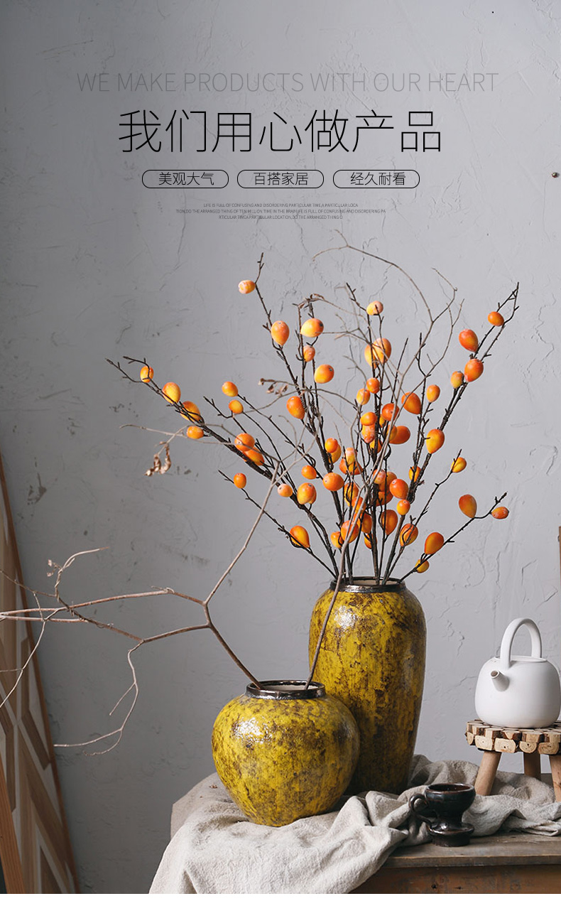 Royal three clay ceramic vase mesa amber yellow desktop furnishing articles sitting room of rural wind decorative dried flowers, flower implement arranging flowers