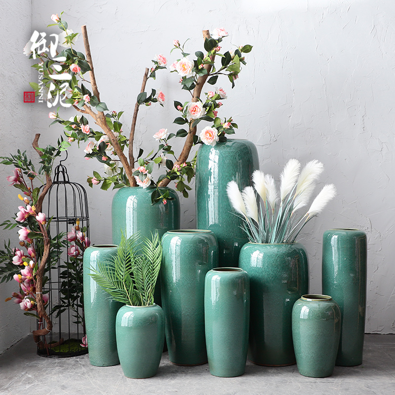 Ceramic floor vase drying flower color glaze kiln change flower arrangement modern European living room hotel decoration large vase