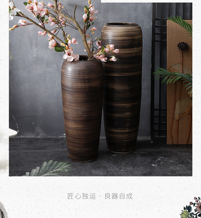 The Big vase landing large rural Chinese style restoring ancient ways is inserted dried flowers line coarse pottery sitting room hotel villa ceramic furnishing articles