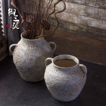 Jingdezhen Handmade coarse pottery pots retro soft decorations black Zen vase Chinese ceramic home furnishings