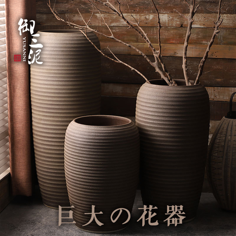 Large ceramic floor vase of Large diameter high simulation flower place big sitting room, villa and courtyard with dried flowers, flower pot