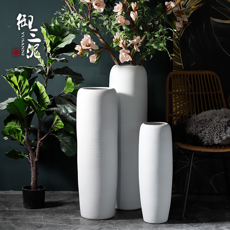 Nordic dried flower vases, flower arrangement sitting room ground furnishing articles minimalist modern contracted white ceramic window thread line