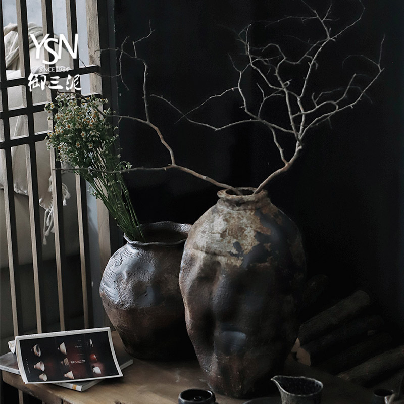 Royal three coarse pottery mud retro vantage wabi-sabi wind pottery flower art flower arranging flowers exchanger with the ceramics decoration vase furnishing articles