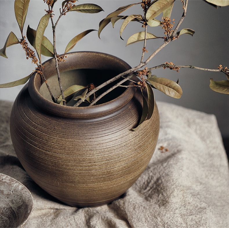 Royal three mud flower pot vase in zen flower arrangement sitting room adornment is placed manually coarse pottery mesa dried flower POTS