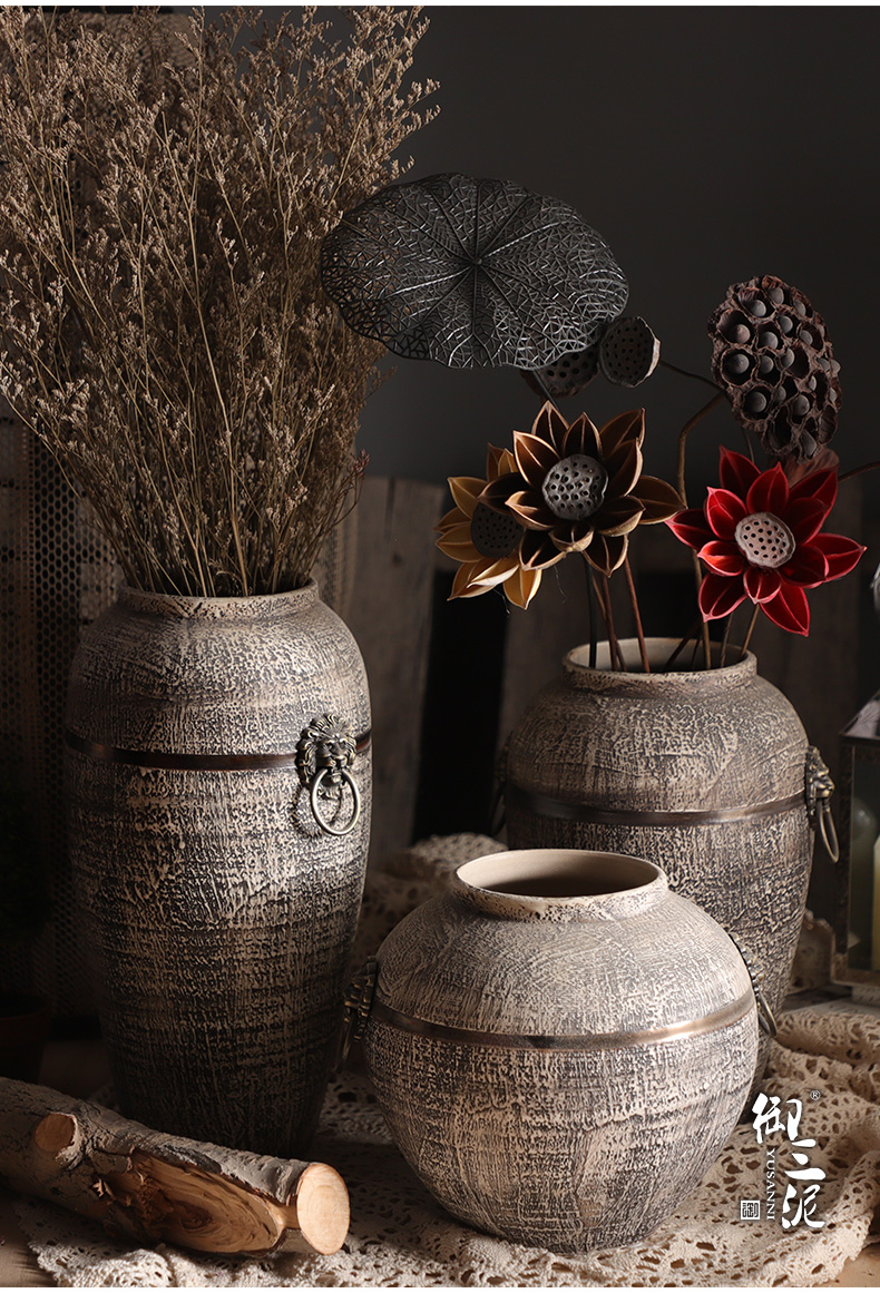 Retro ceramic dried flower simulation flower pot pottery furnishing articles of Chinese style household vase Nordic contracted sitting room put the vase