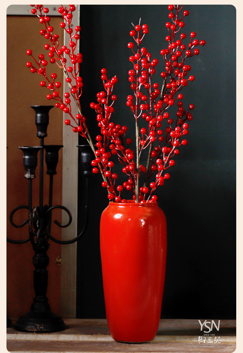 Red Chinese jingdezhen ceramics creative household plug-in artificial flowers dried flower adornment of I sitting room place mesa vase