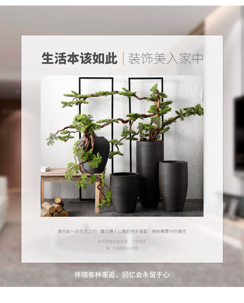 Jingdezhen I and contracted sitting room ground ceramic vase flowerpot pottery aquarium ceramic cylinder black thread flower arranging furnishing articles