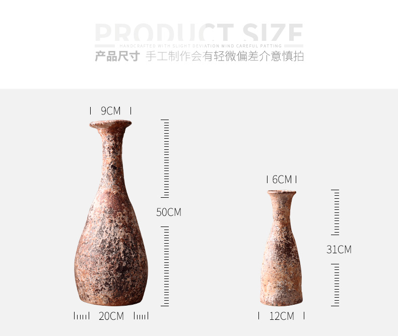 Retro thick clay POTS dry flower adornment furnishing articles teahouse rural ceramic vase planting manual small incision zen flower art