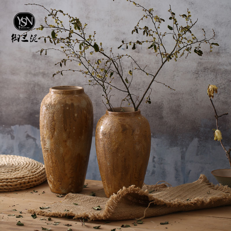 I and contracted Japanese small and pure and fresh the flower vase manual coarse pottery pot furnishing articles flower earthenware flowerpot restoring ancient ways