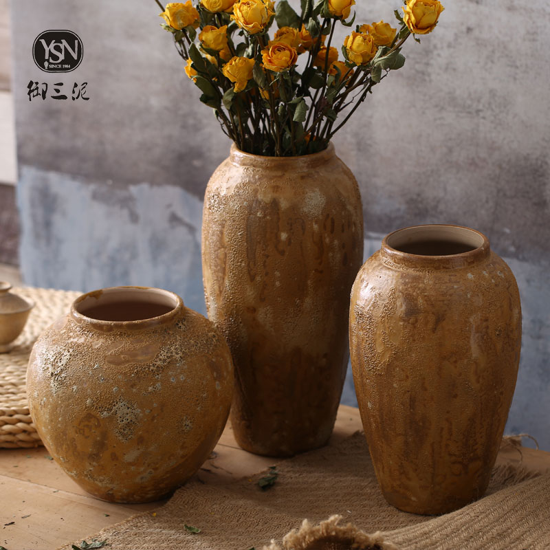 I and contracted Japanese small and pure and fresh the flower vase manual coarse pottery pot furnishing articles flower earthenware flowerpot restoring ancient ways