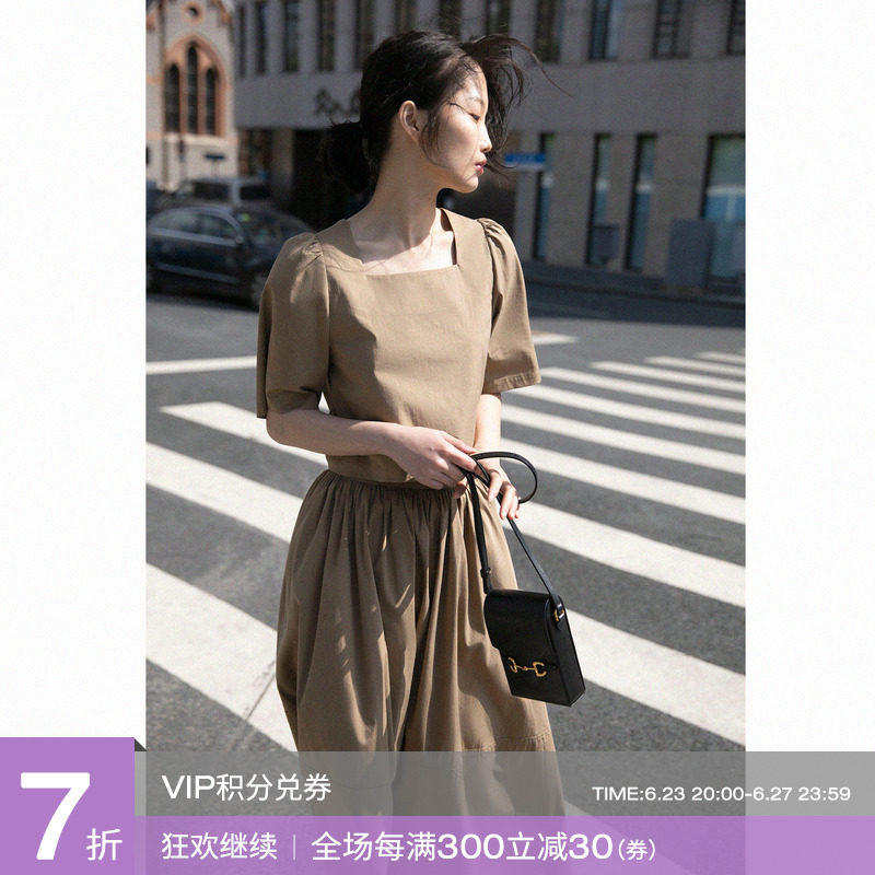 RUISHI Reuded literary retro to a sophisticated square-led bubble with sleeveless blouses with short sleeves P7