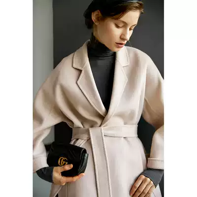 Rui time fine work warm luxury water corrugated 100% all wool handmade double-sided woolen coat female long version g
