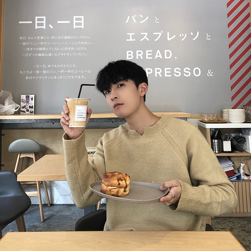 Hualun homemade spring and autumn winter small v collar mohai sweater men simple solid color versatile Korean version tide loose knit shirt