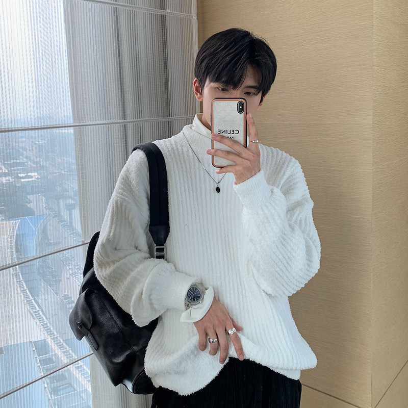 Hualun winter Korean tide half high collar sweater men autumn and winter loose ins tide thickened velvet knitted sweater