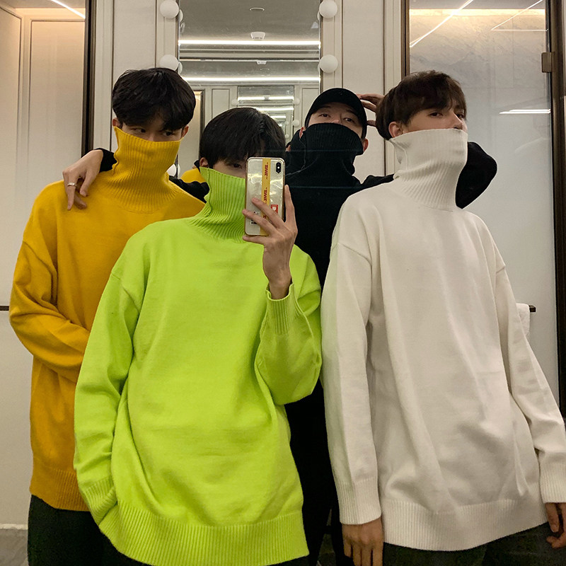 Hualun autumn and winter base high-collar sweater men and Korean edition of the tide students pure color loose knitting sweater