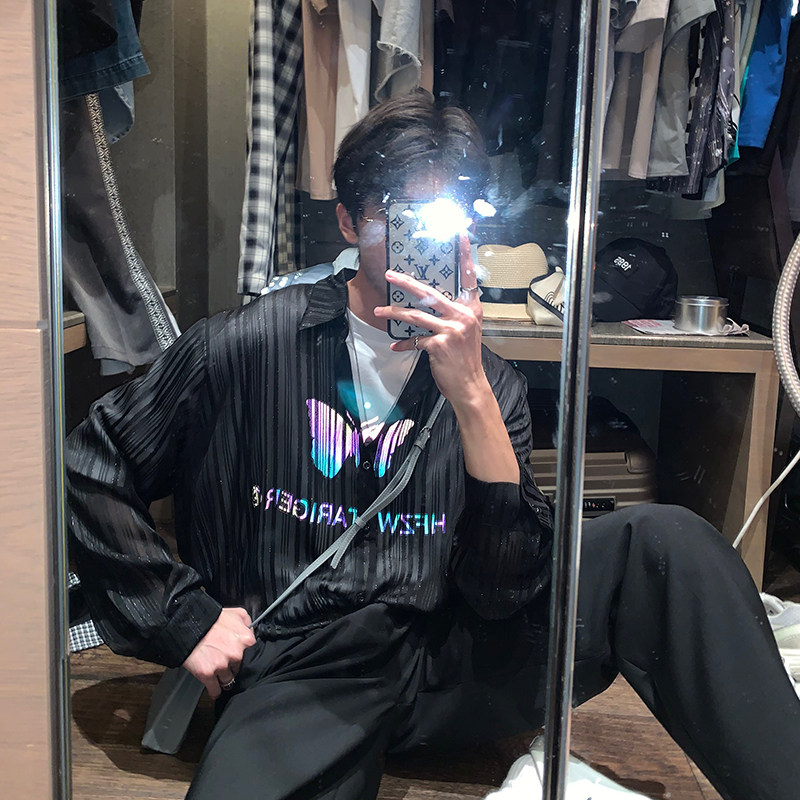 Hualun summer semi-transparent 2020 new sun protection clothing men's ultra-thin breathable loose Korean summer long-sleeved light shirt