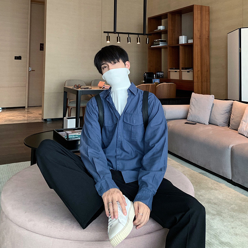 Hualun cotton shirt Men's long-sleeved Korean version of the trend handsome brand warm frock casual inner tie inner tie shirt