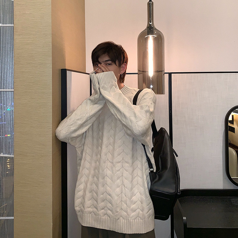 Hualun autumn and winter solid color tall neck sweater men Korean loose lazy style handsome versatile base shirt sweater