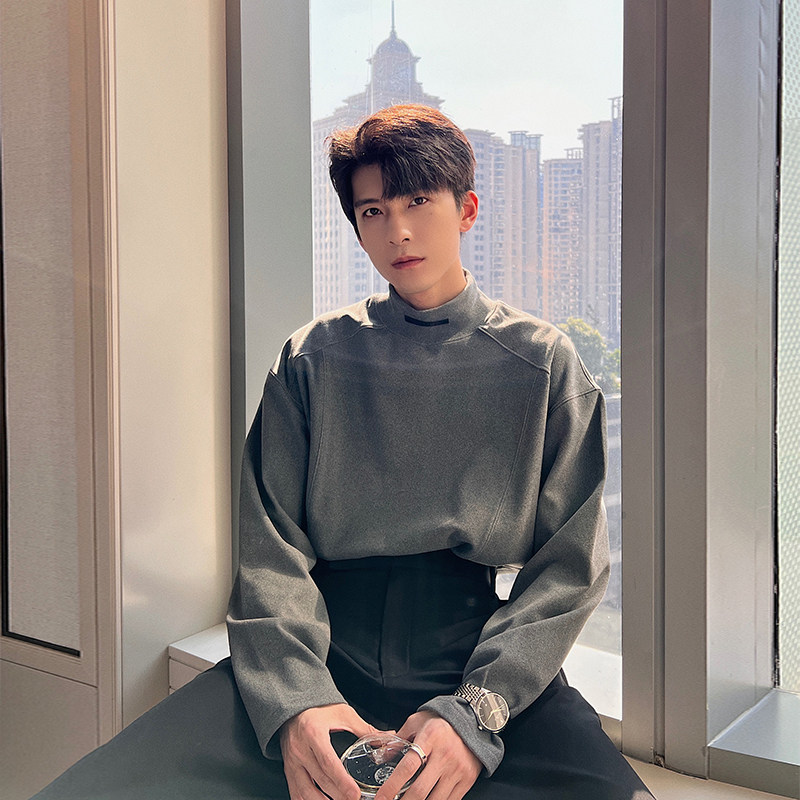 Huanun autumn and winter bifacial dush warm and small high collar bottom-shirt male winter pure color inner lap long sleeve T-shirt blouses-Taobao