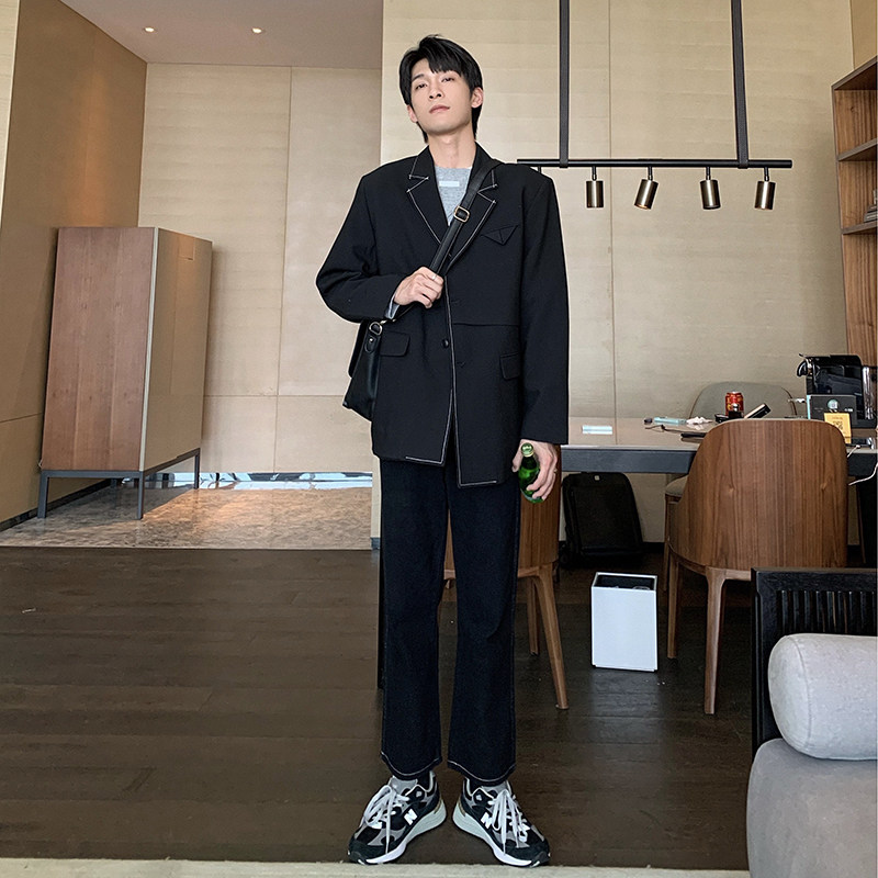 Hualun Hong Kong Style Retro Fried Street Suit Jacket Male Korean Fashion Student Loose Leisure Yuppie Suit Jacket