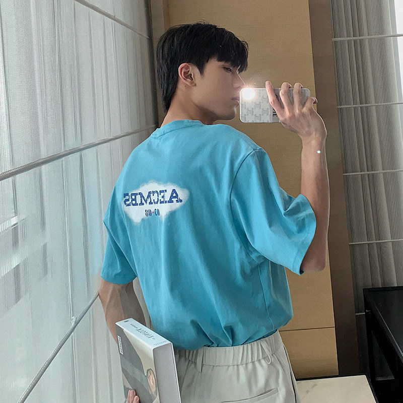 Hualun summer trend printed short-sleeved T-shirt men's loose cotton tee couple ins tide all-match half-sleeved T-shirt