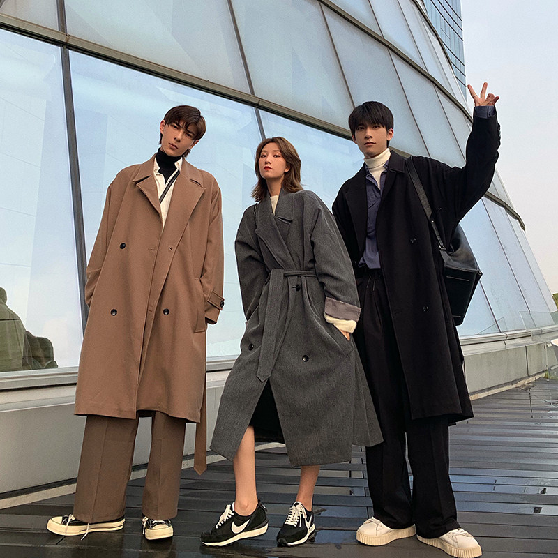 Hualun autumn and winter windbreaker men's long version over the knee in the long version of the coat winter gray blazer Korean version of the trend