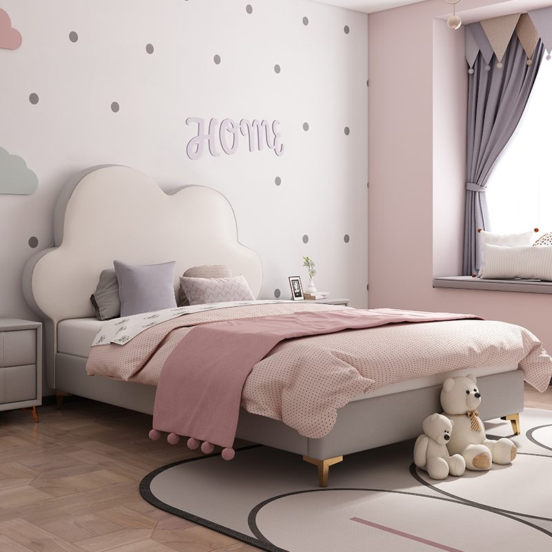 Child Bed Girl Princess Bed Bedroom Small Household Type Cloud Solid Wood Bed Custom Ins Net Red Bed 1 5 m Single Bed