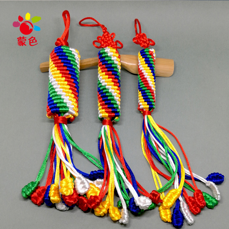 Tibetan style pure hand-colored thread Chinese carry-over prayer tube safe diamond knot cylindrical twill car ornament