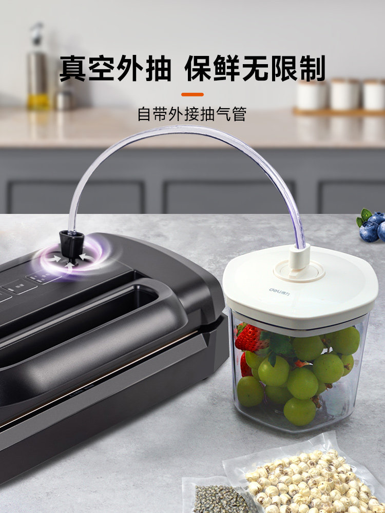 Deli Fully Automatic Vacuum Sealing Machine for Fresh-Keeping Packaging Bags, Commercial Small-Sized Household Plastic Sealing and Compression for Food